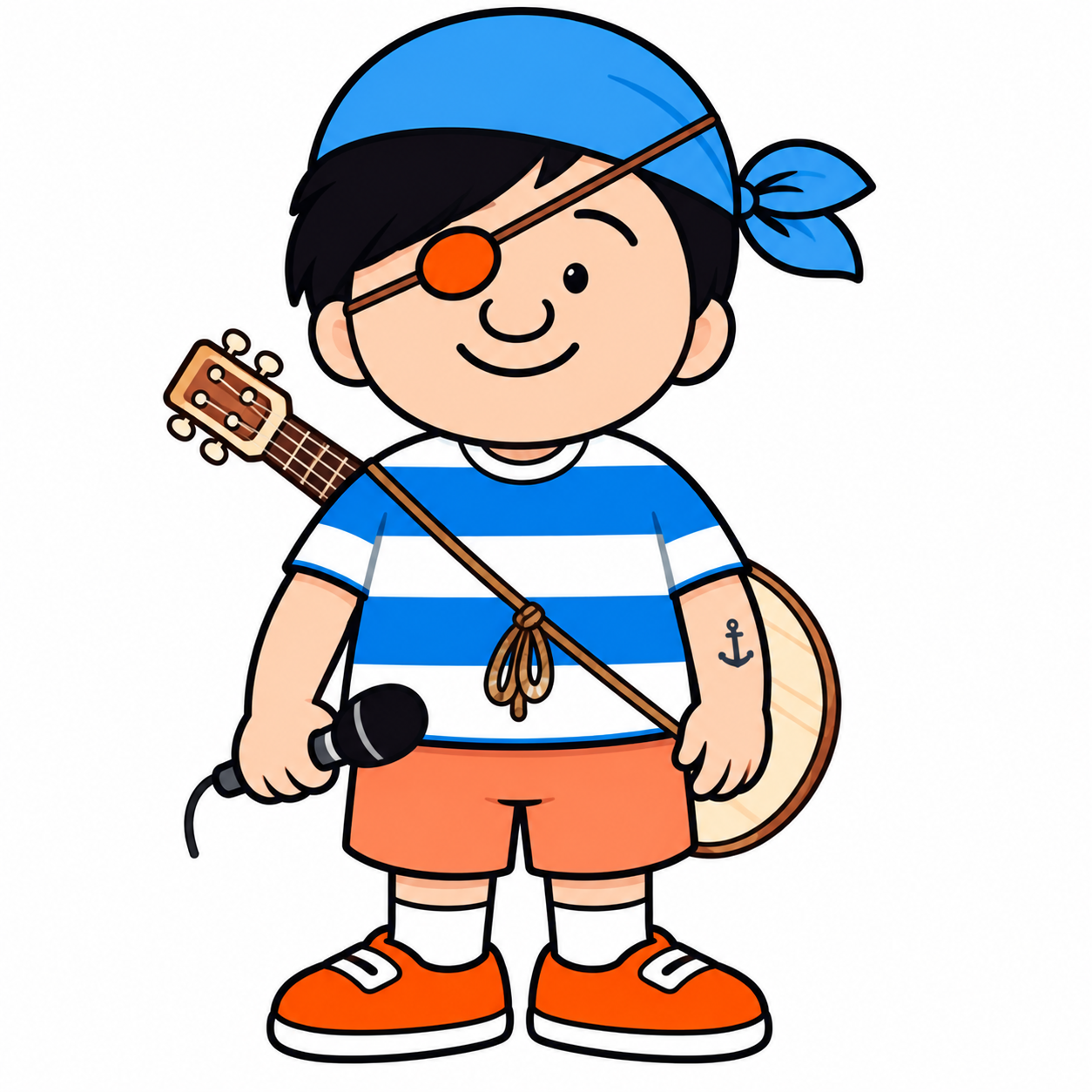 ギターを背負いマイクを持つ海賊ジャックのキャラクター